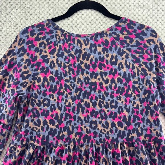 Pact Dress Womens S Purple Chetah Scoop Neck Elbow Flare Sleeve Knee Length - Picture 8 of 15